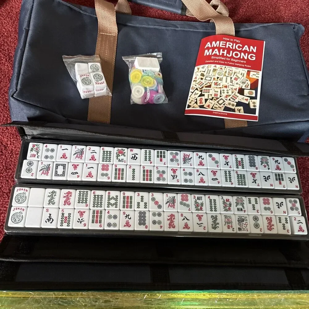 Portable American Mahjong Set with 166 Durable Tiles and Accessories Included